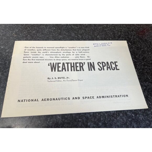 Vintage NASA 'Weather In Space' By J. S. Butz, Jr. Booklet U.S. Government 1963 - Picture 1 of 5